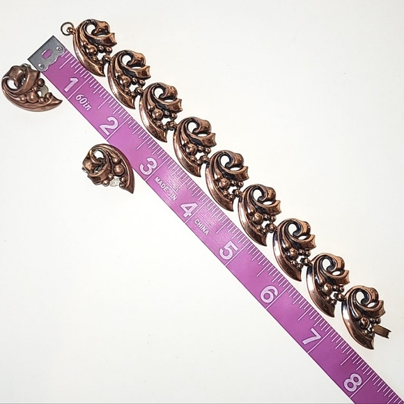 VINTAGE COPPER PARURE - NECKLACE, BRACELET, EARRINGS SET - Picture 11 of 12